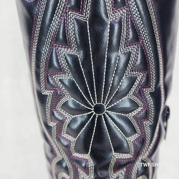 Elegant Black Embroidered Heeled Boots - Picture 6 of 7